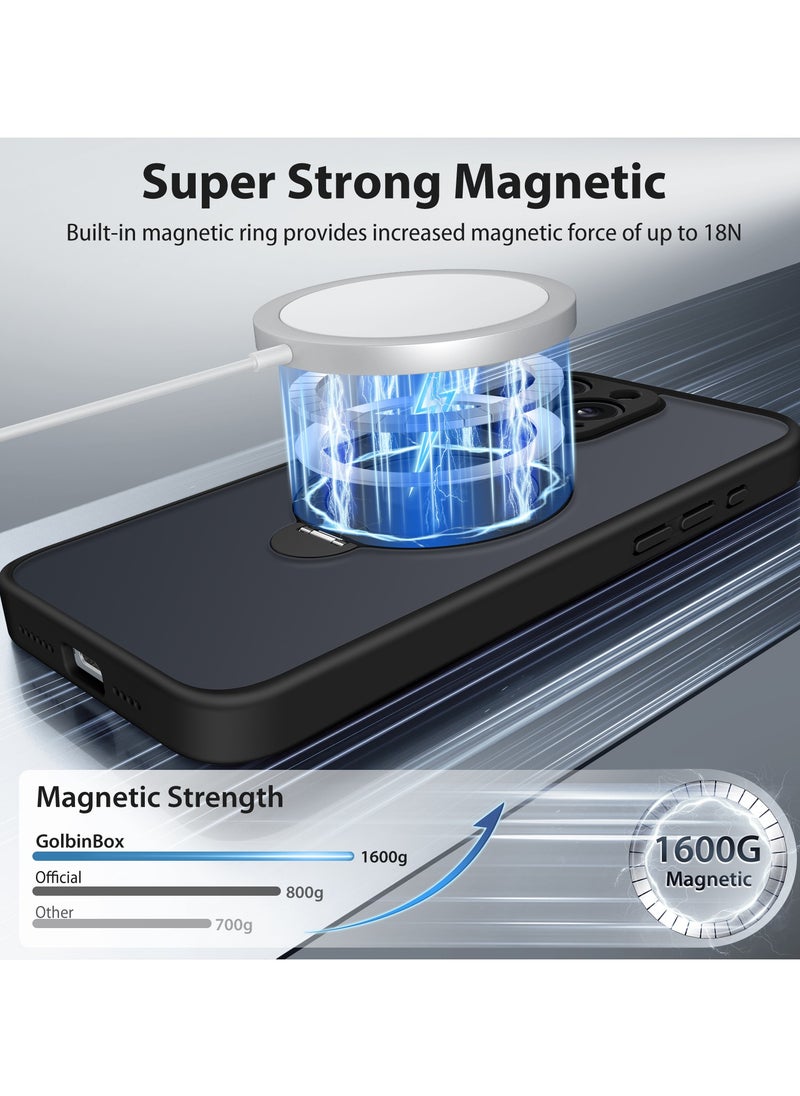تونجيت جراب هاتف مغناطيسي لجهاز iPhone 16 Pro Max بتصميم حامل غير مرئي دوار بزاوية 360°، هيكل كامل مقاوم للصدمات والسقوط، جراب حماية شفاف عالي المتانة، متوافق تمامًا مع MagSafe، باللون الأسود.  - Image 3
