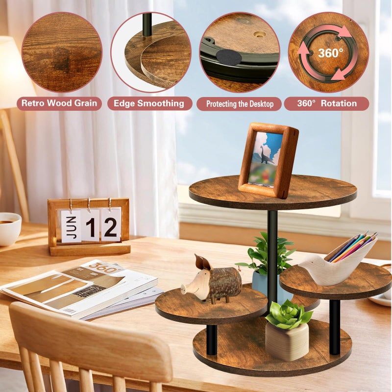 NANXITU 4 Tier Cupcake Tower Stands for 50 Cupcakes,360Â° Rotatable Round Cup Cake Stand with Tiered Tray,Farmhouse Wooden Dessert Table Display Stands for Wedding Birthday Baby Shower Tea Party - Image 4