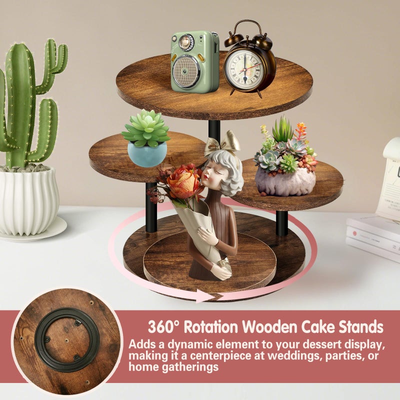 NANXITU 4 Tier Cupcake Tower Stands for 50 Cupcakes,360Â° Rotatable Round Cup Cake Stand with Tiered Tray,Farmhouse Wooden Dessert Table Display Stands for Wedding Birthday Baby Shower Tea Party - Image 3