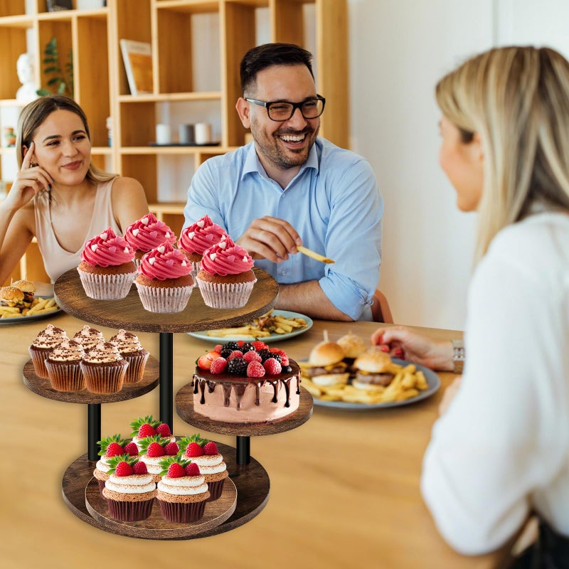 NANXITU 4 Tier Cupcake Tower Stands for 50 Cupcakes,360Â° Rotatable Round Cup Cake Stand with Tiered Tray,Farmhouse Wooden Dessert Table Display Stands for Wedding Birthday Baby Shower Tea Party - Image 2