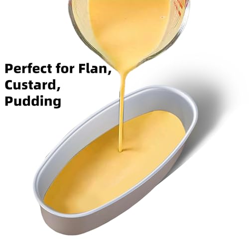 FAQQI llanera leche flan molder filipino,leche flan llanera,2 Pack 8-inch Oval Cheesecake Pan Meatloaf Breads Mold Non-Stick Aluminum Baking Bakeware for Oven and Instant Pot Baking - Image 2