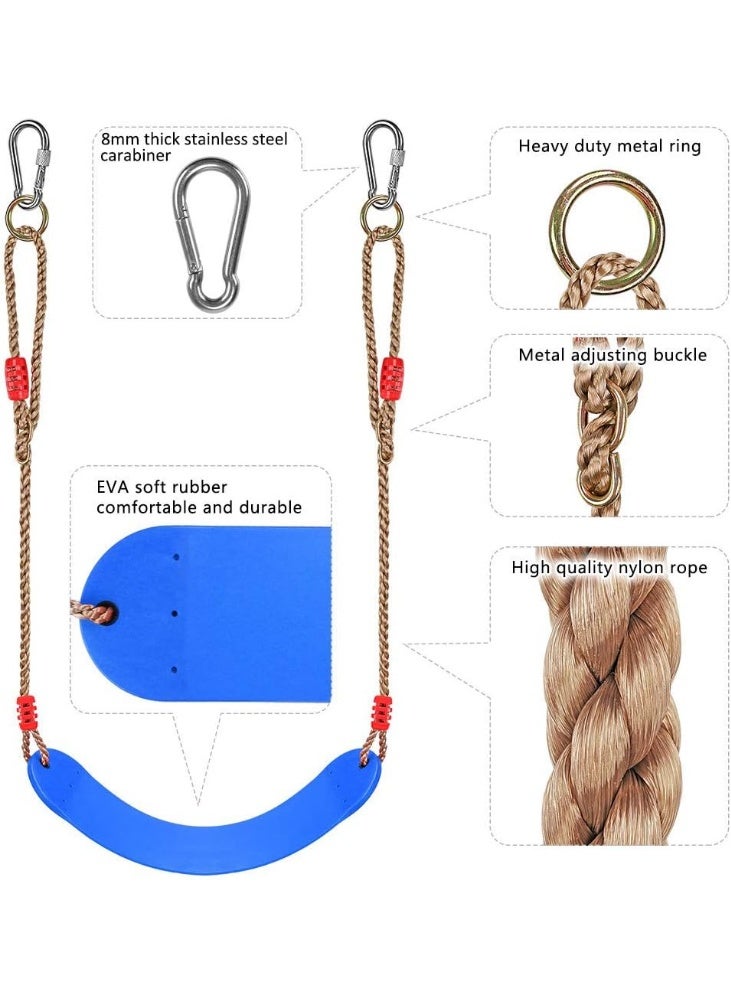 Meetion Child Swing Seat, EVA Soft Plastic Non Slip Hanging Tree Swing Seat with Snap Hook, Length Adjustable Rope, Swing Set for Kid Indoor Outdoor Playground Backyard, 17.3x6.7inch, Blue - Image 2