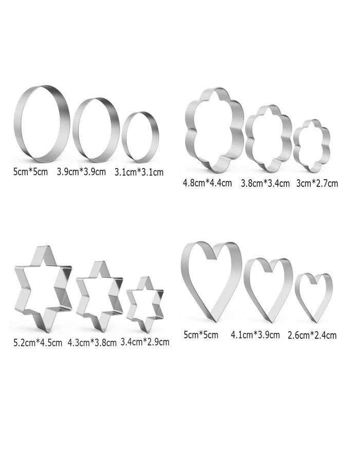 JAY EMPIRE Cookie Cutter Stainless Steel Cookie Cutter with 4 Shape 3 Sizes Heart Round Star and Flower, 12 Pieces - Image 2