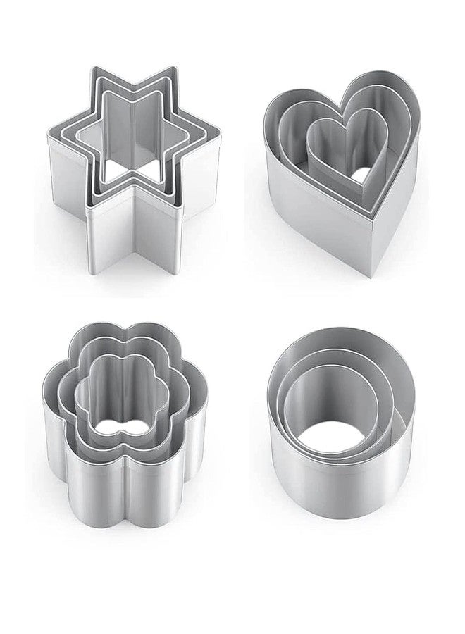 JAY EMPIRE Cookie Cutter Stainless Steel Cookie Cutter with 4 Shape 3 Sizes Heart Round Star and Flower, 12 Pieces - Image 1