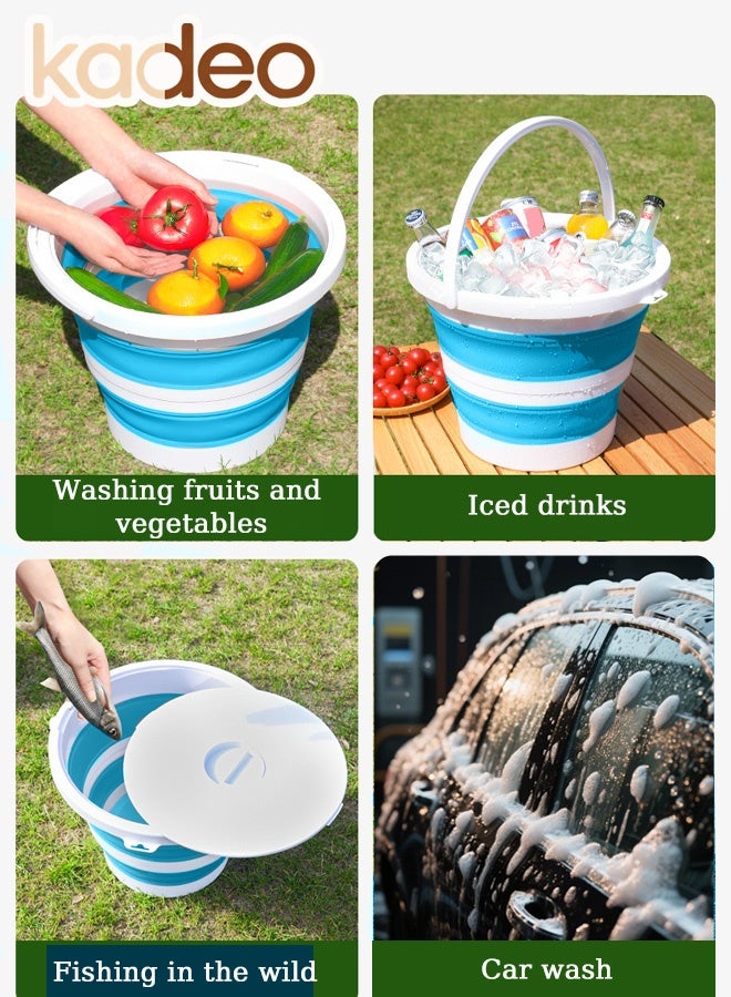 kadeo 10L Collapsible Bucket, 2.6 Gallon Cleaning Bucket, Mop Bucket, Folding Foldable Portable Plastic Water Supplies, for Outdoor Garden Camping Fishing Car Wash Space Saving Water Bucket Blue - Image 3