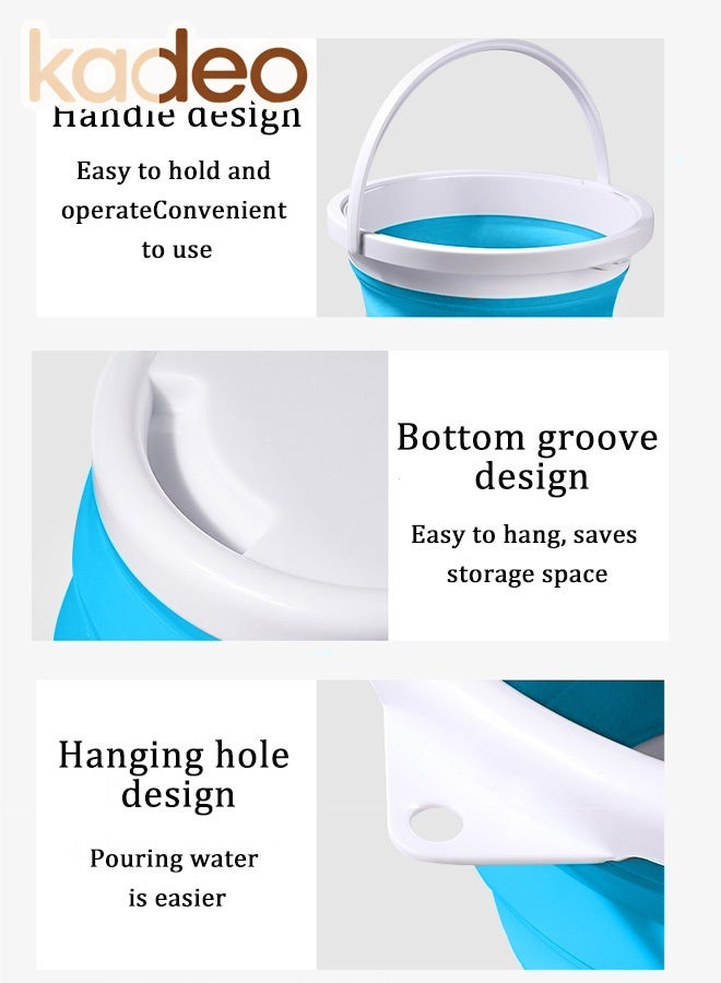 kadeo 10L Collapsible Bucket, 2.6 Gallon Cleaning Bucket, Mop Bucket, Folding Foldable Portable Plastic Water Supplies, for Outdoor Garden Camping Fishing Car Wash Space Saving Water Bucket Blue - Image 5