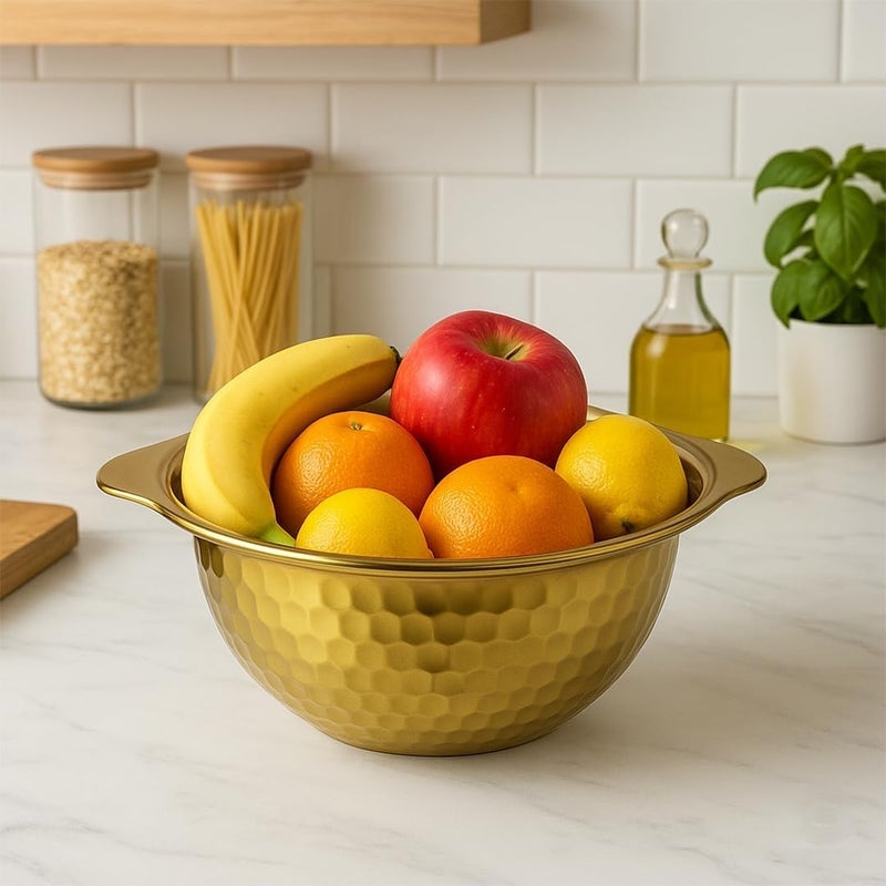 Yopple Large Gold Fruit Bowl Stainless Steel Decorative Centerpiece for Kitchen Counter Living Room Table Salad Serving Dessert Mixing for Home Weddings Restaurants - Image 2