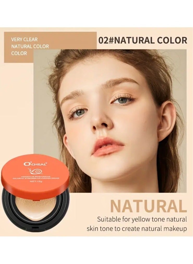 OCHEAL O'CHEAL Snail Air Cushion BB Cream - Moisturizing Concealer for All Skin Tones, Under 1 Fl Oz Cushion Compact, Natural Makeup Finish, Suitable for All Skin Types, Medium Coverage, Clean Look Effect #2 - Image 1