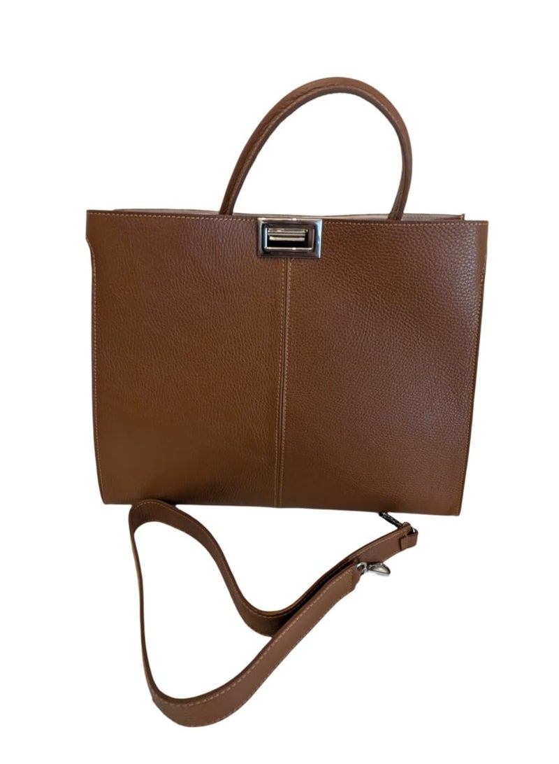 Lightweight Genuine Calf Leather Woman's Brown Handbag, Made In Italy  - Image 5