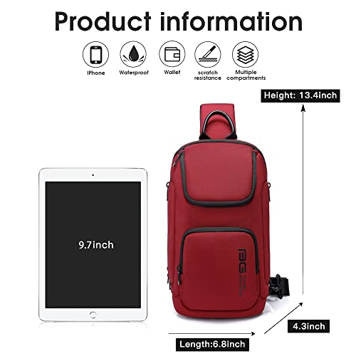 BANGE Sling Bag for Men,Shoulder bags Crossbody Sling Backpack for Men and Women, Red, Durable - Image 5