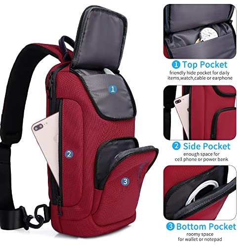 BANGE Sling Bag for Men,Shoulder bags Crossbody Sling Backpack for Men and Women, Red, Durable - Image 3
