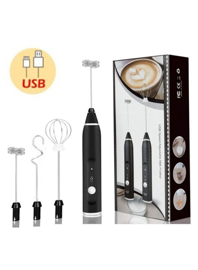 ثلاث قطع خفاق وخفاقة حليب كهربائية، خلاط مشروبات صغير قابل للشحن عبر USB، خلاط قهوة كهربائي يدوي  - Image 1