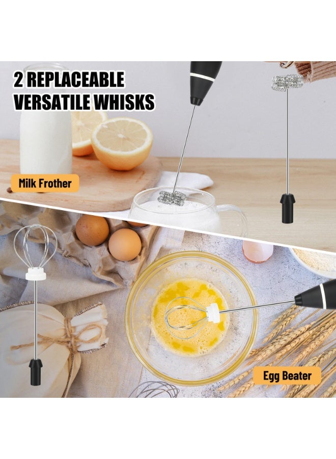 Rechargeable Electric Milk Frother USB-C Handheld Foam Maker, 10W High Power, 304 Stainless Steel Whisk, 3-Speed Adjustable, Stainless Steel Whisks for Coffee, Lattes, Cappuccinos – Black - Image 4