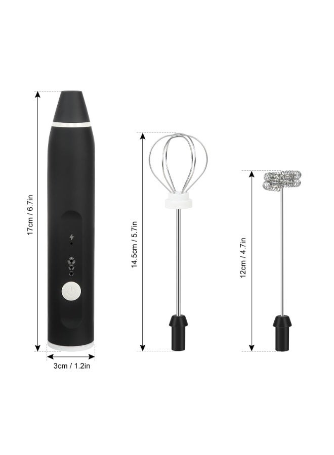 Rechargeable Electric Milk Frother USB-C Handheld Foam Maker, 10W High Power, 304 Stainless Steel Whisk, 3-Speed Adjustable, Stainless Steel Whisks for Coffee, Lattes, Cappuccinos – Black - Image 3
