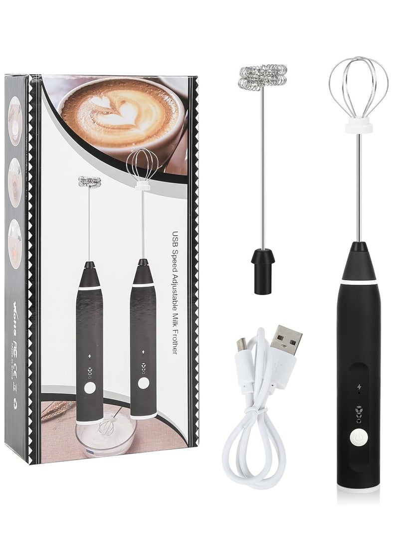 Rechargeable Electric Milk Frother USB-C Handheld Foam Maker, 10W High Power, 304 Stainless Steel Whisk, 3-Speed Adjustable, Stainless Steel Whisks for Coffee, Lattes, Cappuccinos – Black - Image 1