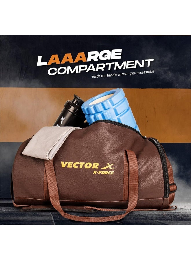 Vector X Leather Gym Duffel Bag – Premium Shoulder Bag for Men & Women, Gym Accessories & Travel, Durable | Brown - Image 3