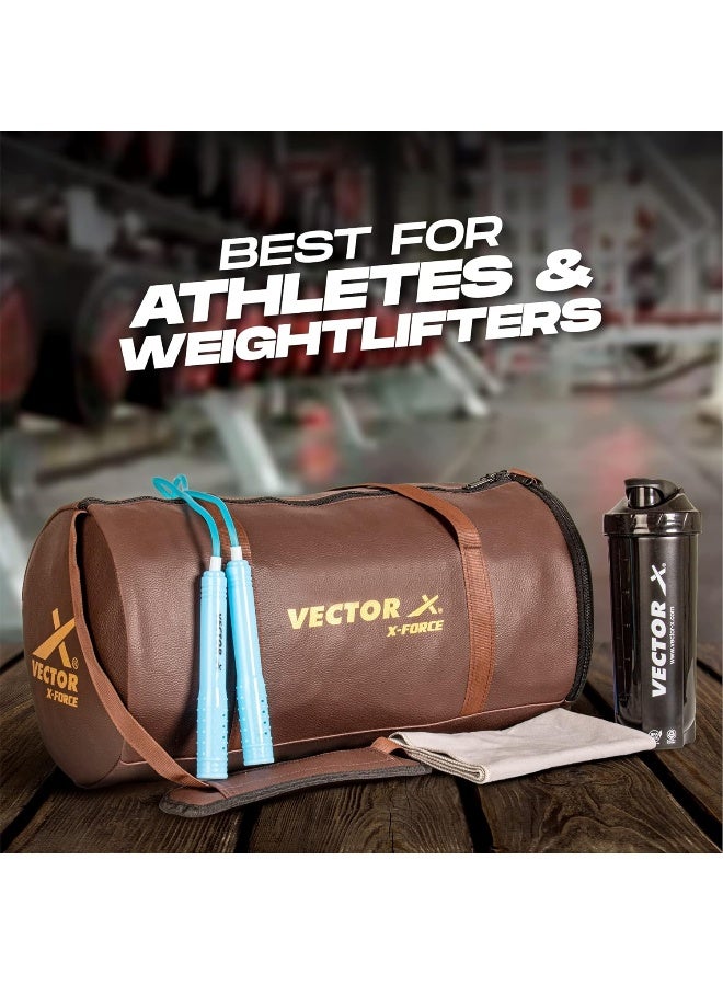 Vector X Leather Gym Duffel Bag – Premium Shoulder Bag for Men & Women, Gym Accessories & Travel, Durable | Brown - Image 4
