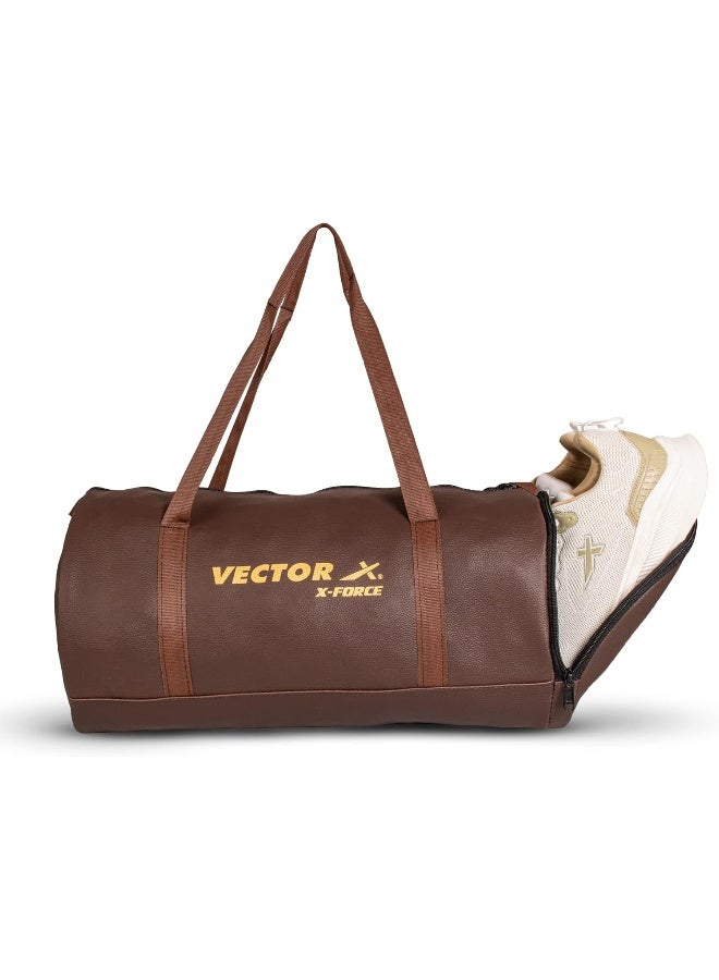 Vector X Leather Gym Duffel Bag – Premium Shoulder Bag for Men & Women, Gym Accessories & Travel, Durable | Brown - Image 1