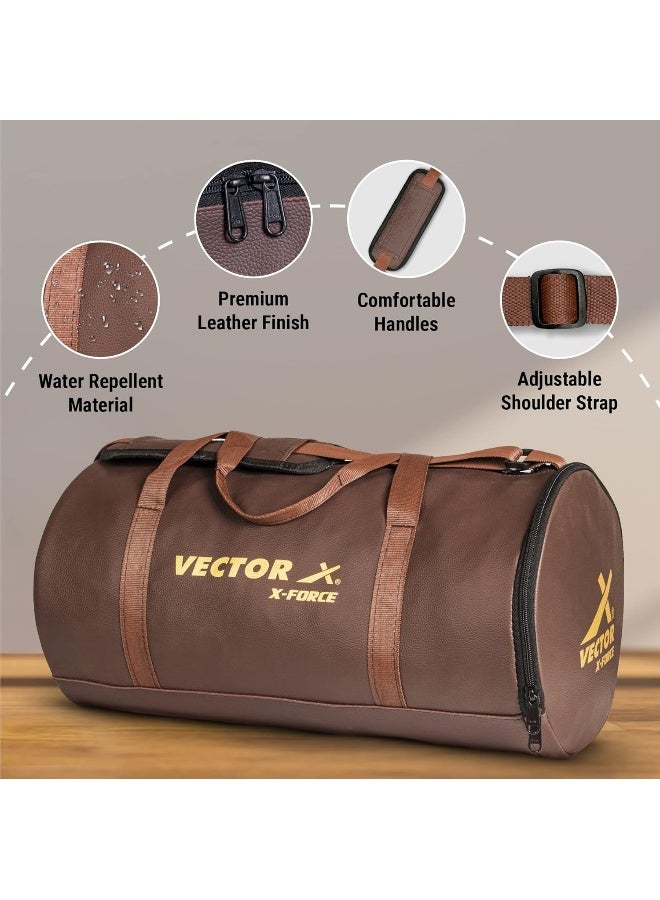 Vector X Leather Gym Duffel Bag – Premium Shoulder Bag for Men & Women, Gym Accessories & Travel, Durable | Brown - Image 2