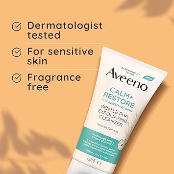 Aveeno Face CalmRestore Gentle PHA Exfoliating Cleanser 1x 150ml With Oat Oil and Naturally Derived PHA Face Cleanser for Sensitive Skin Exfoliator Gentle Enough for Daily Use - Image 4
