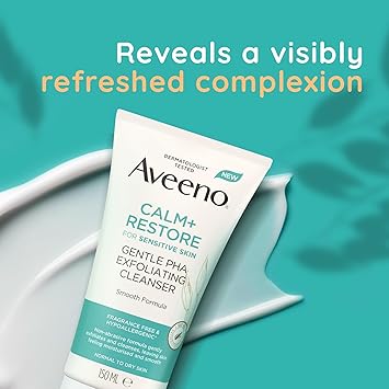 Aveeno Face CalmRestore Gentle PHA Exfoliating Cleanser 1x 150ml With Oat Oil and Naturally Derived PHA Face Cleanser for Sensitive Skin Exfoliator Gentle Enough for Daily Use - Image 5
