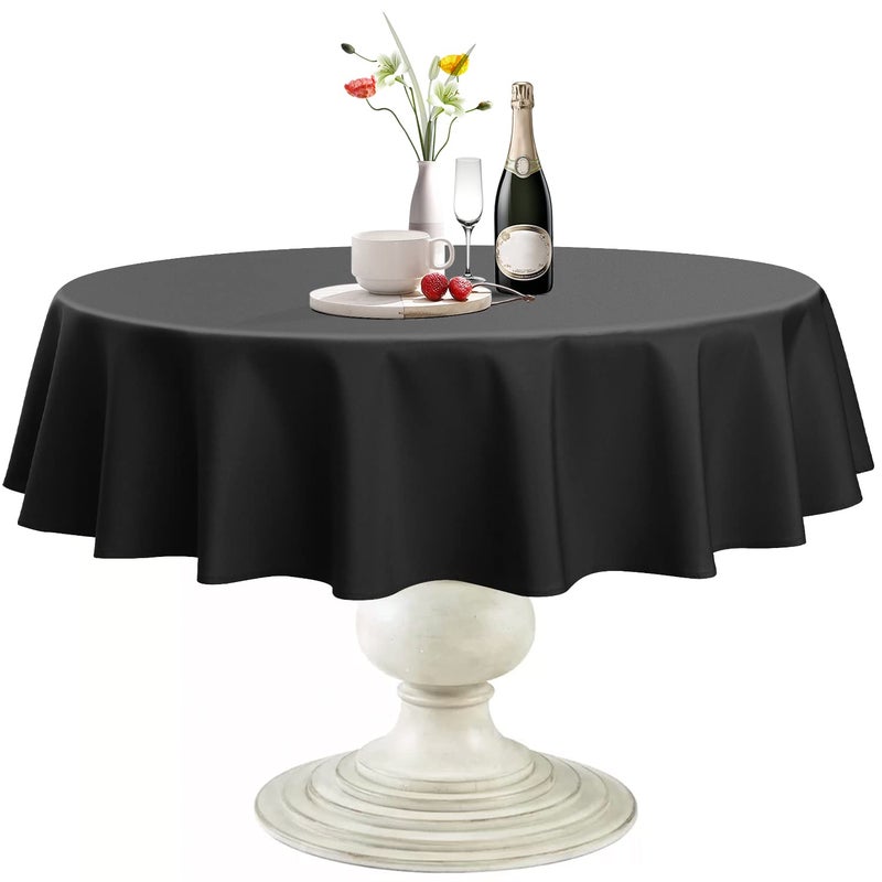 Softalker Round Tablecloth Waterproof  Stain Resistant Table Cloth Wrinkle Free Fabric Washable 210GSM Polyester Table Cover for DiningPartyOutdoor  90 inchBlack