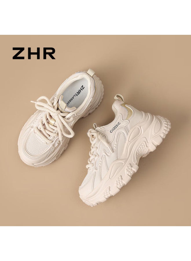 Zhr Thick Sole Platform Dad Shoes For Women, Lightweight Internal Height Increase, Spring And Autumn Casual Simple Versatile Women's Sneakers Ks270 Beige Size 36 - Image 5