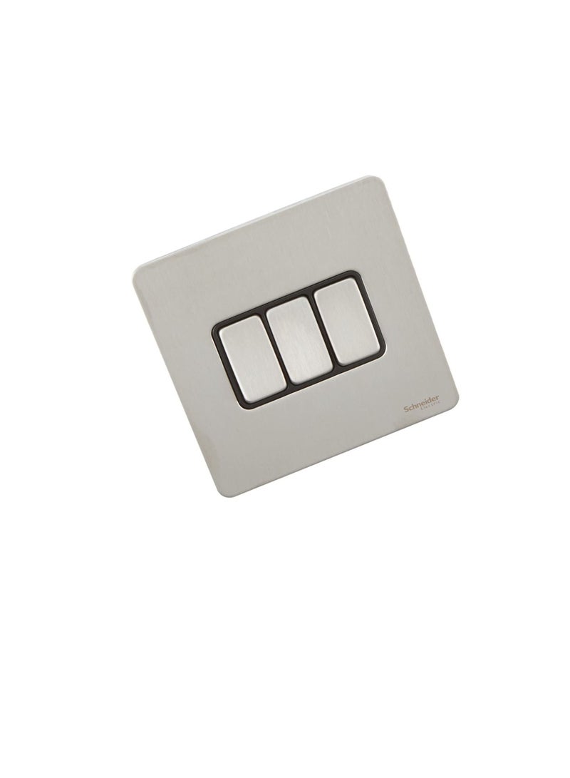 Schneider Electric GU1432BSS 3 Gang Ultimate Screwless Rocker Flat Plate Switch, Stainless Steel with Black Interior - Image 1