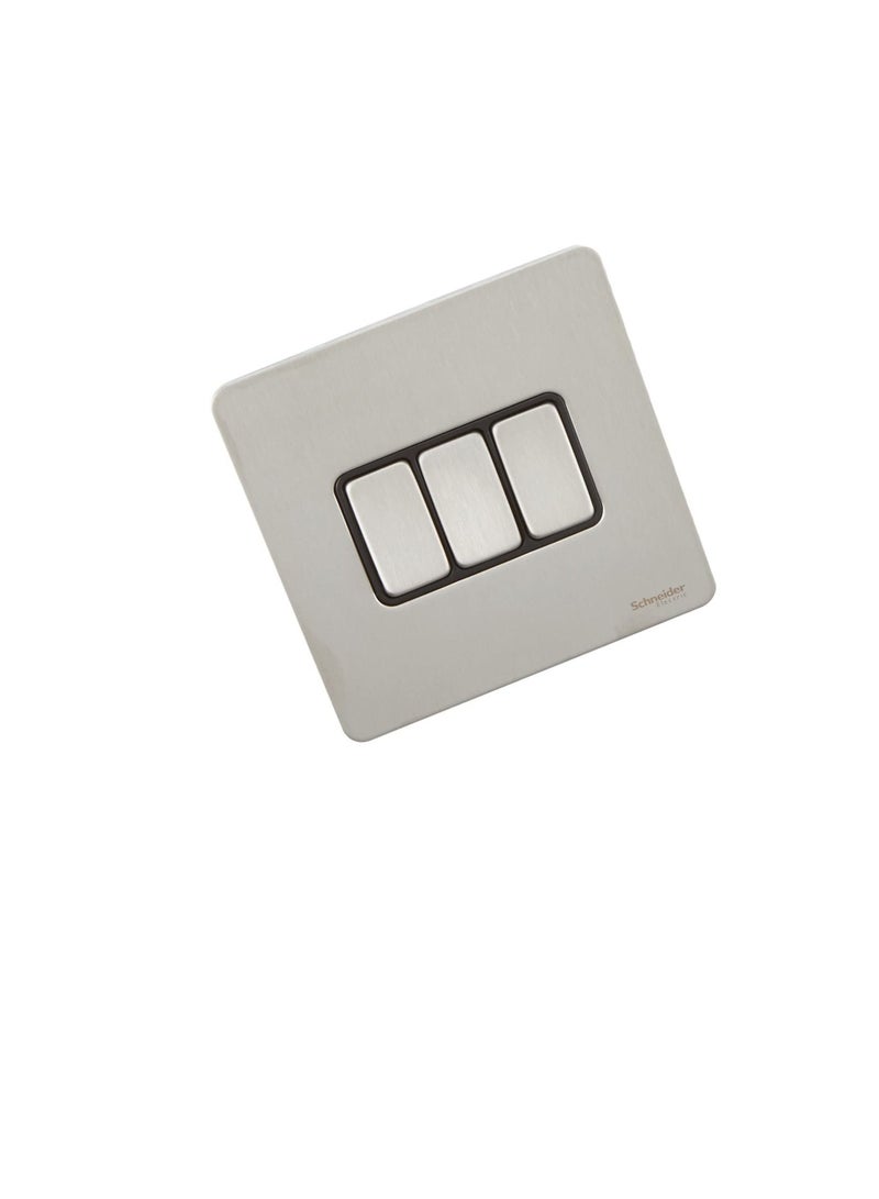 Schneider Electric GU1432BSS 3 Gang Ultimate Screwless Rocker Flat Plate Switch, Stainless Steel with Black Interior - Image 2