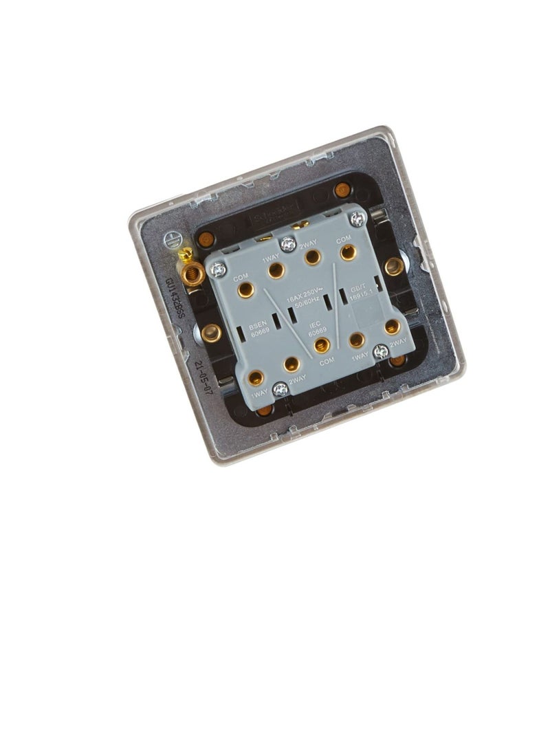 Schneider Electric GU1432BSS 3 Gang Ultimate Screwless Rocker Flat Plate Switch, Stainless Steel with Black Interior - Image 3