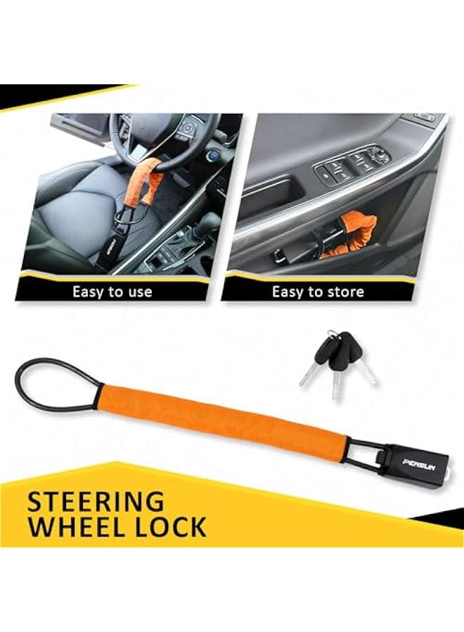 Generic Universal Car Steering Wheel Lock, Anti-Theft Security Device with 3 Keys, Fits Most Vehicles including Truck SUV Van Golf Car, Orange Color.  - Image 4
