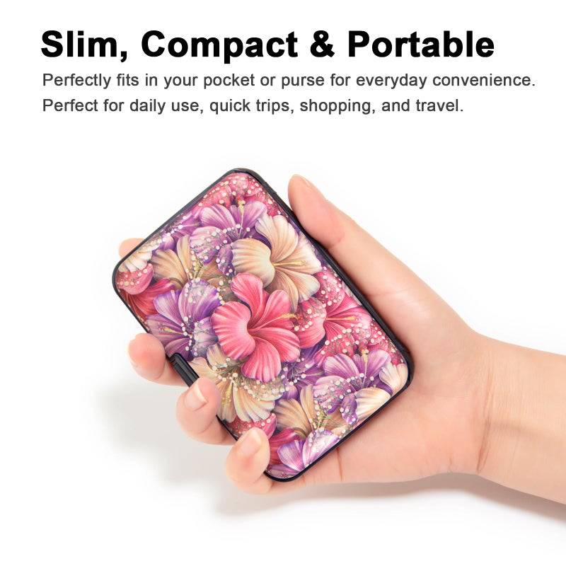 Kaabao Credit Card Holder Small RFID Blocking Wallet Business Metal Slim Mini Aluminum Hard Case for Women Men Gift (Pink Purple Tropical Hibiscus Flowers) - Image 3