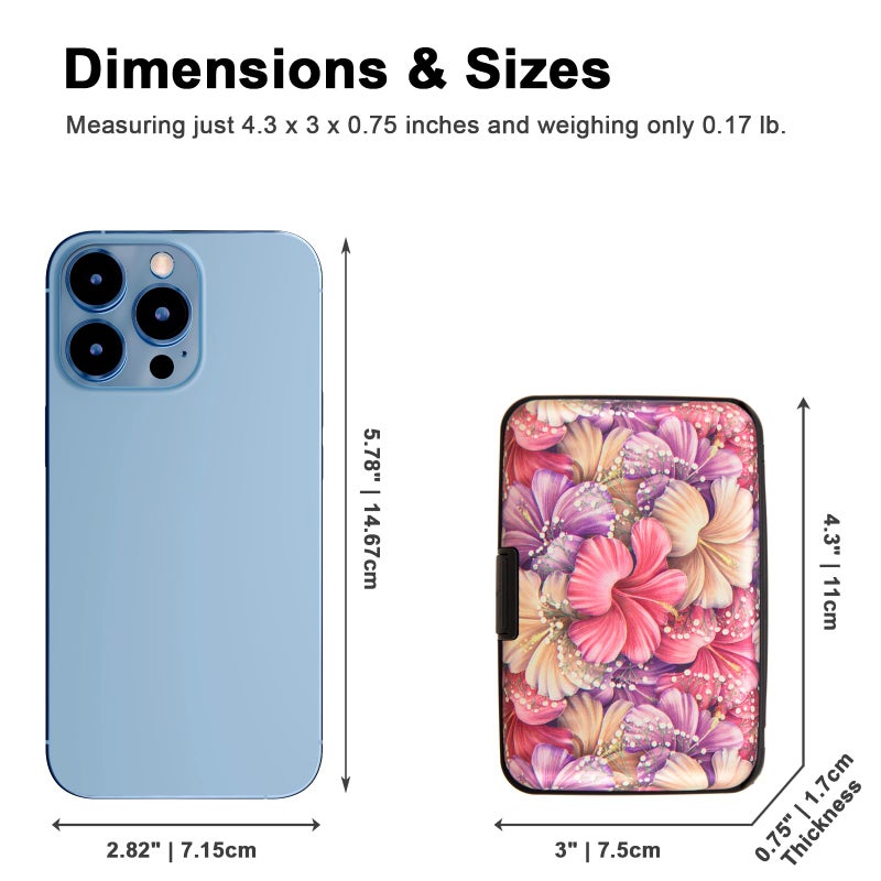 Kaabao Credit Card Holder Small RFID Blocking Wallet Business Metal Slim Mini Aluminum Hard Case for Women Men Gift (Pink Purple Tropical Hibiscus Flowers) - Image 5