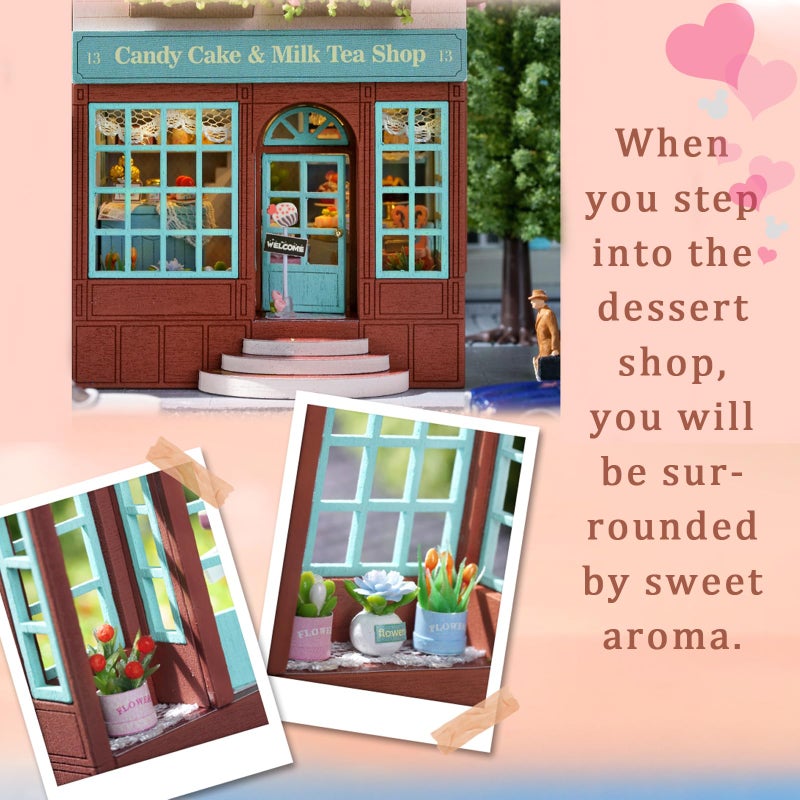 Flever مجموعة منزل دمى فليفر المصغرة DIY غرفة إبداعية مع أثاث لهدية رومانسية في عيد الحب (متجر مانشينغ للحلويات) - Image 4