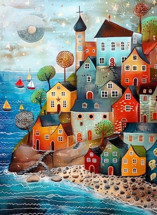 ijbnhd Diamond Art Kits for Adults - House Diamond Painting Kits for Adults, 5D Diamond Painting Dream House, DIY Full Drill Diamond Painting Beach Gem Art Crafts 12x16inch - Image 1