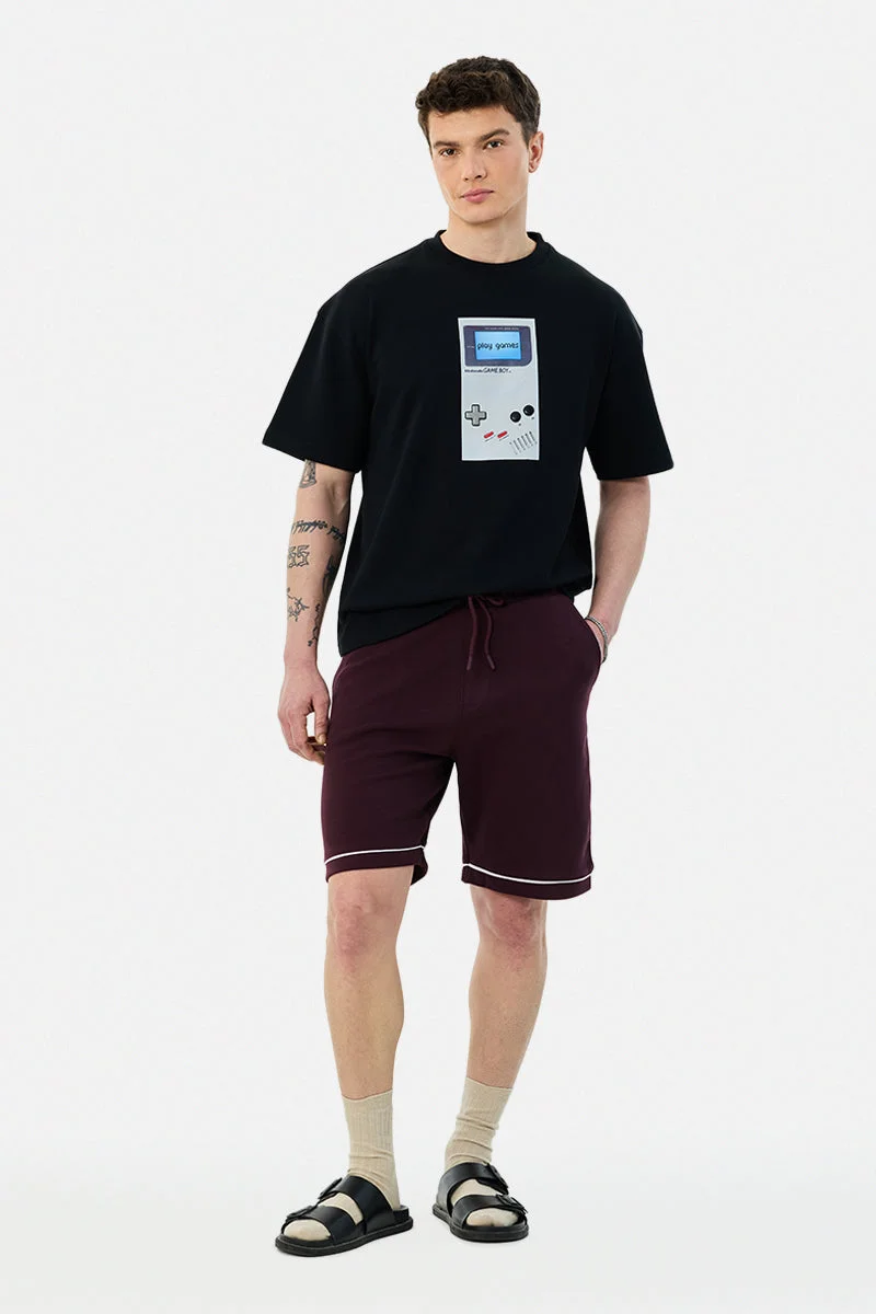 سنيتش Black Graphic Half Sleeve Oversized Streetwear T-Shirt