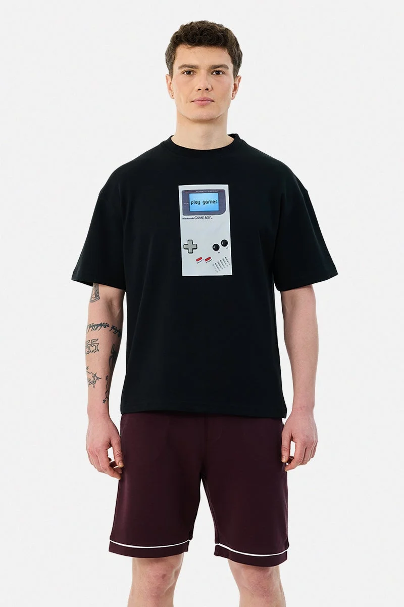 سنيتش Black Graphic Half Sleeve Oversized Streetwear T-Shirt