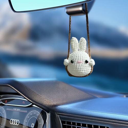 FOWSEEK Crochet Potted Plants Car Mirror Hanging Accessories, Cute Car Decorations for Women Men, Handmade Knitted Rearview Mirror Accessories Home Crochet Plant Decor Gifts - Image 3