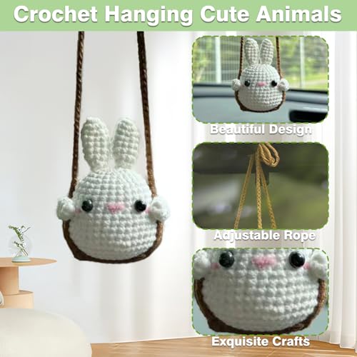 FOWSEEK Crochet Potted Plants Car Mirror Hanging Accessories, Cute Car Decorations for Women Men, Handmade Knitted Rearview Mirror Accessories Home Crochet Plant Decor Gifts - Image 5