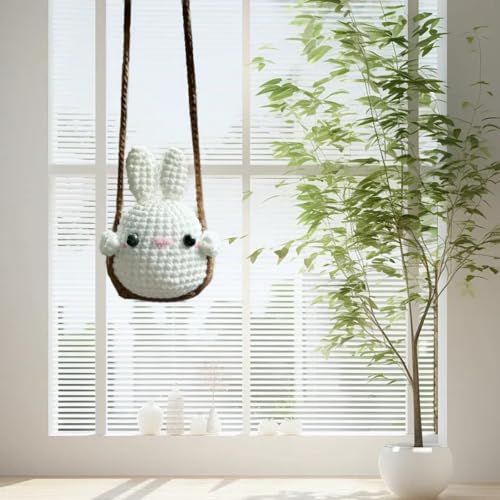 FOWSEEK Crochet Potted Plants Car Mirror Hanging Accessories, Cute Car Decorations for Women Men, Handmade Knitted Rearview Mirror Accessories Home Crochet Plant Decor Gifts - Image 4