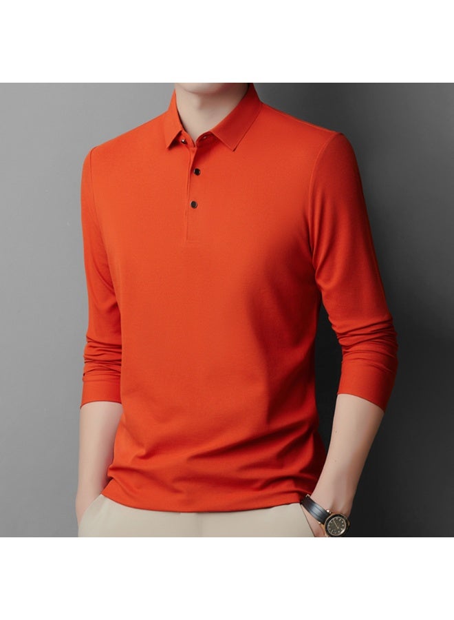 Men Pure Color Slim Fit Long Sleeve T-Shirt Flip Collar Mulberry Silk Business Top Urban Style Daily Match - Image 1