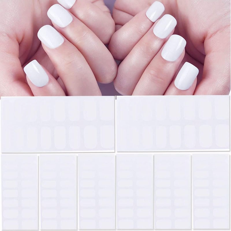 8 Sheets White Color Full Nail Wraps Stickers, Nail Polish Strips DIY Self-Adhesive Nail Art Decals Premium Street White Nails for Women Girls Manicure Decoration.