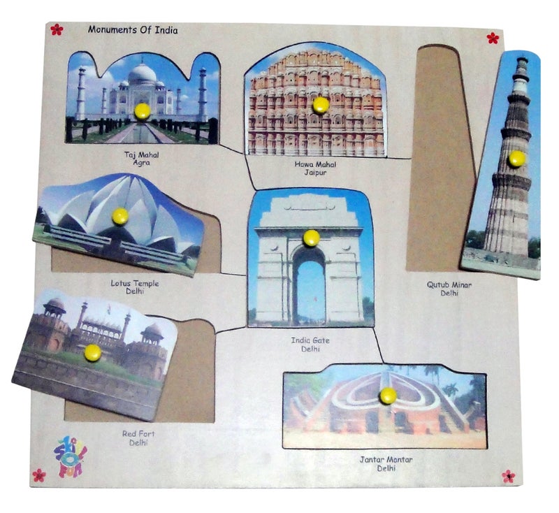 Skillofun King Size Identification Tray - Engage Children in Learning | Features Ten Indian Monument Pieces | Descriptive Information | Develop Motor Skills | Educational Self-Corrective Puzzle - Image 2