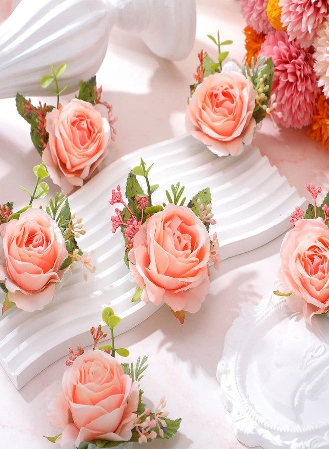 Jexine 12 Pcs Rose Wrist Corsage Bracelets Wedding Bridal Wrist Flower Hand Flower Decor Wrist Flower Wristband for Bride Bridesmaid Homecoming Prom Party Decor (Pink Elegant) - Image 2