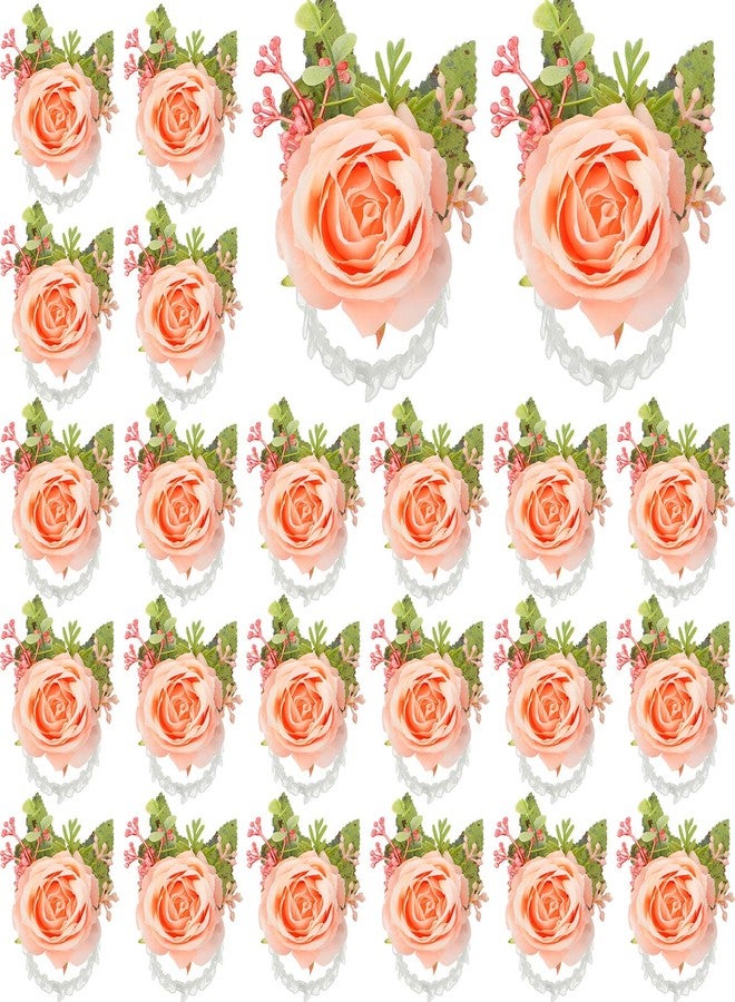 Jexine 12 Pcs Rose Wrist Corsage Bracelets Wedding Bridal Wrist Flower Hand Flower Decor Wrist Flower Wristband for Bride Bridesmaid Homecoming Prom Party Decor (Pink Elegant) - Image 1