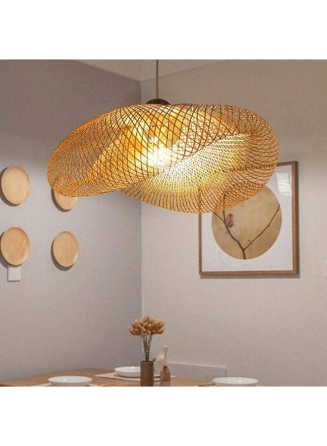 Wood Pendant Light 60cm Bamboo Rattan Hanging Lamp with E27 LED Bulb, Vintage Wavy Ceiling Light for Living Room, Bedroom, Restaurant & Home Decor - Image 5