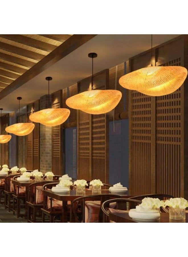Wood Pendant Light 60cm Bamboo Rattan Hanging Lamp with E27 LED Bulb, Vintage Wavy Ceiling Light for Living Room, Bedroom, Restaurant & Home Decor - Image 4