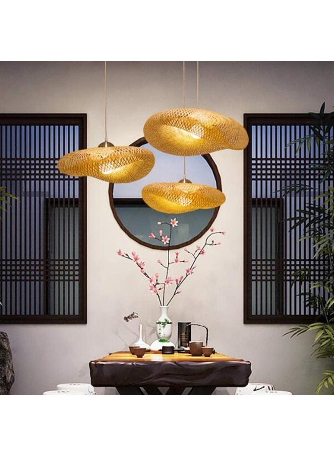 Wood Pendant Light 60cm Bamboo Rattan Hanging Lamp with E27 LED Bulb, Vintage Wavy Ceiling Light for Living Room, Bedroom, Restaurant & Home Decor - Image 2