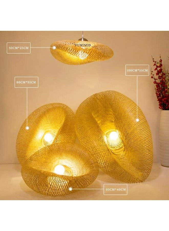 Wood Pendant Light 60cm Bamboo Rattan Hanging Lamp with E27 LED Bulb, Vintage Wavy Ceiling Light for Living Room, Bedroom, Restaurant & Home Decor - Image 3