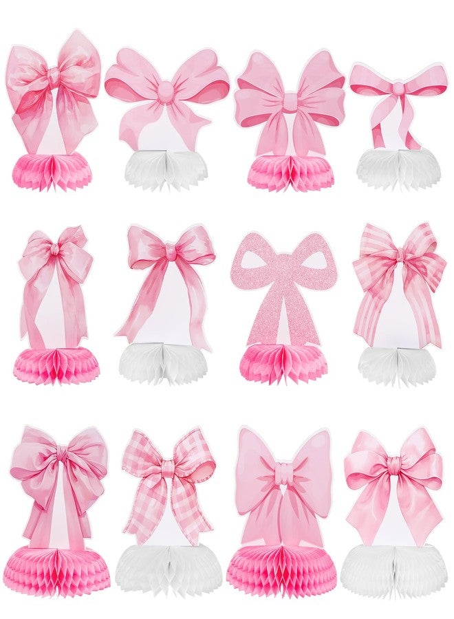 NatNarr 12 Pcs Pink Bow Party Honeycomb Centerpieces Pink Bow Table Centerpieces Coquette Theme Birthday Decorations Bow Party Decorations for Birthday Bachelorette Wedding Mothers Day Party Supplies - Image 1